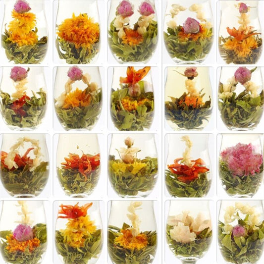 Fouramazingtea Scented & Flower Herbal Tea:20 Unique Varieties of Fresh Blooming Tea Flowers - Hand-Tied Natural Green Tea Leaves & Edible Flowers